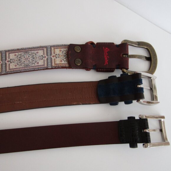 Lot of 3 Mens designer belts;  Neiman Marcus, Perry Ellis, Robert Graham, GUC